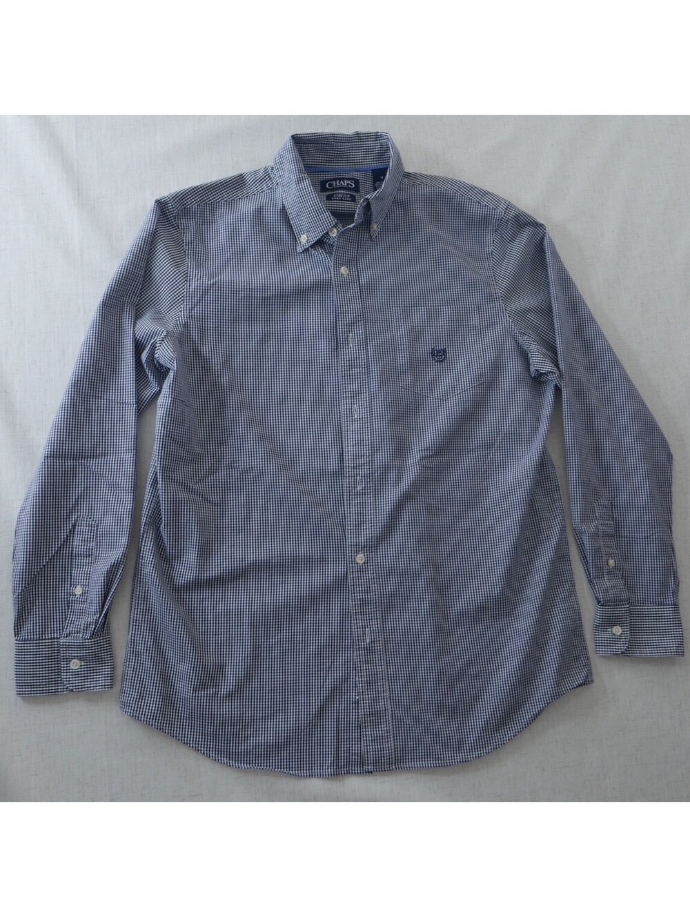 Chaps Womens Sz M Button Down Blue Navy White Gingham Check Long Sleeve Shirts